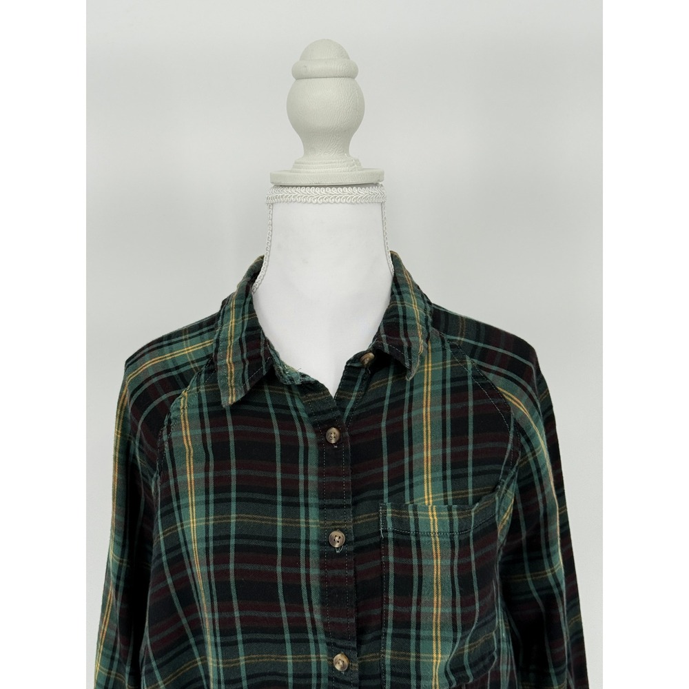 Vintage-Style Grunge‎ Plaid Flannel Button Down Green Black Soft Womens Size S - Picture 2 of 11